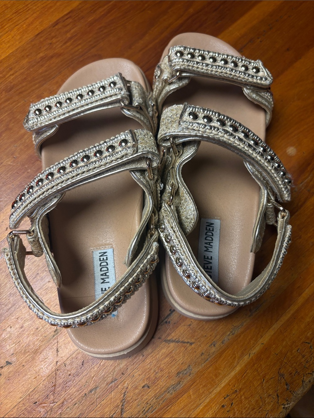 Steve Madden Metallic Gold Jeweled Mona Strap Sandals 8.5